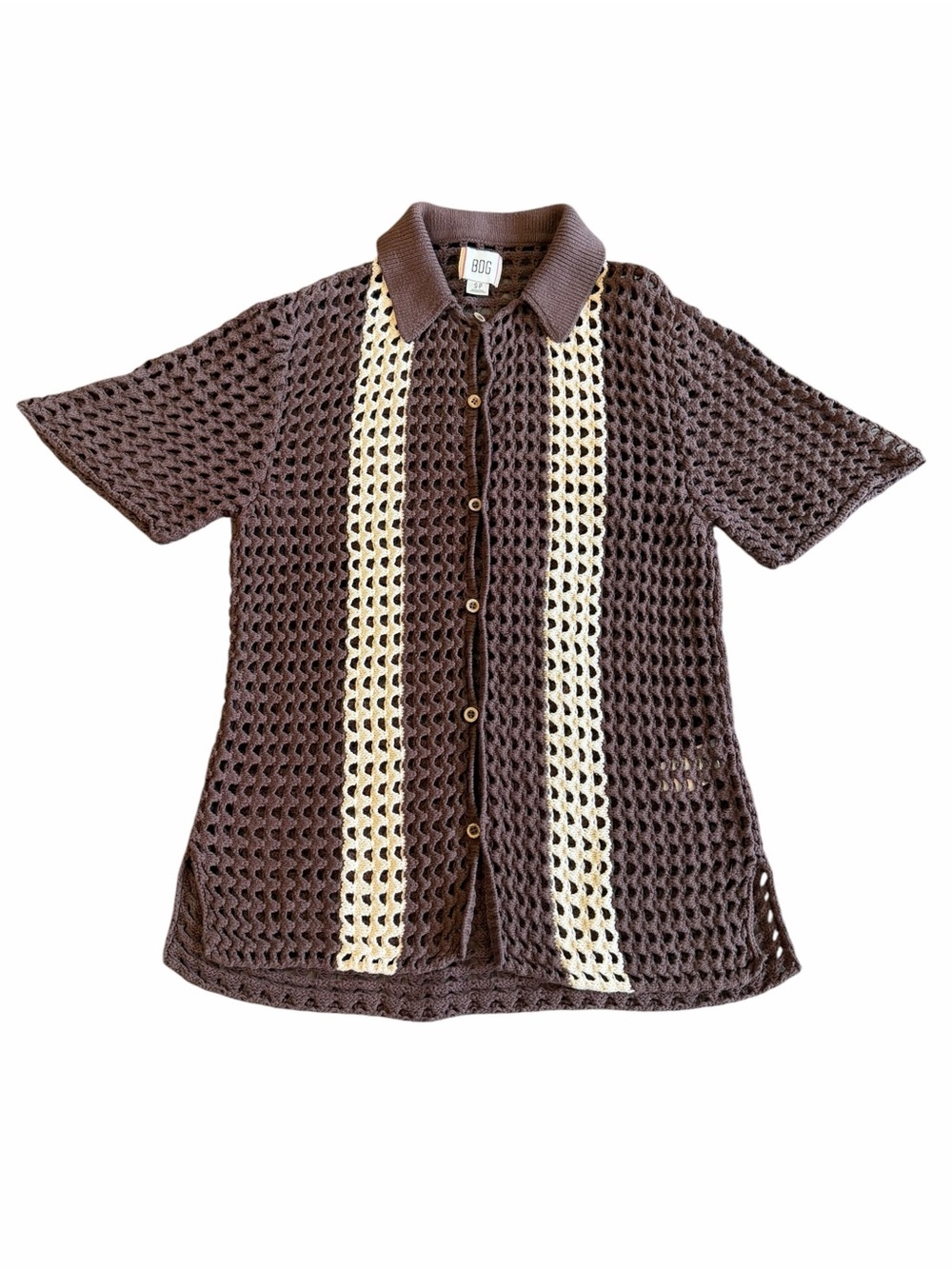 BDG Crochet Knit Cabana Shirt Open Knit Button Front Top | Small